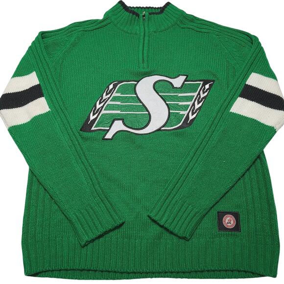 Saskatchewan Roughriders Vintage Acrylic Knit 1/4 Zip Sweater Men's Medium CFL - Picture 1 of 8